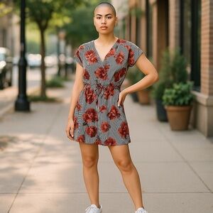 Speed Control New York zipper front striped floral dress. Brass hardware